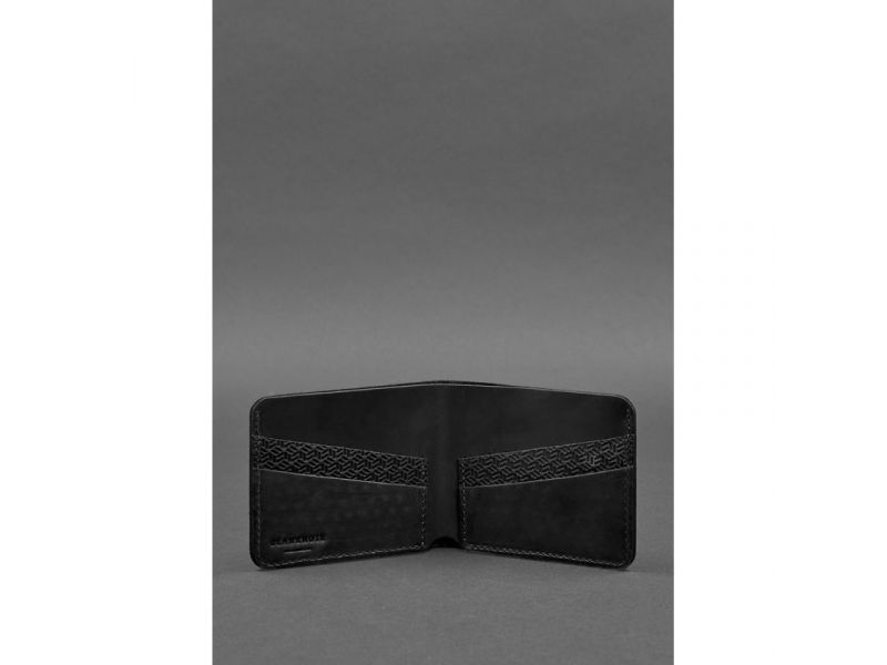 Мужское кожаное портмоне 4.1 (4 кармана) черное Карбон, фото 4
