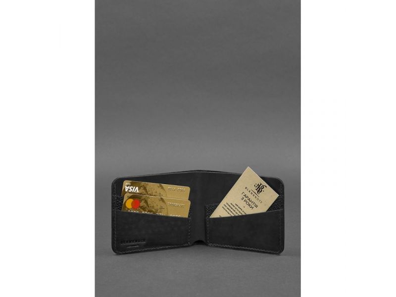 Мужское кожаное портмоне 4.1 (4 кармана) черное Карбон, фото 2