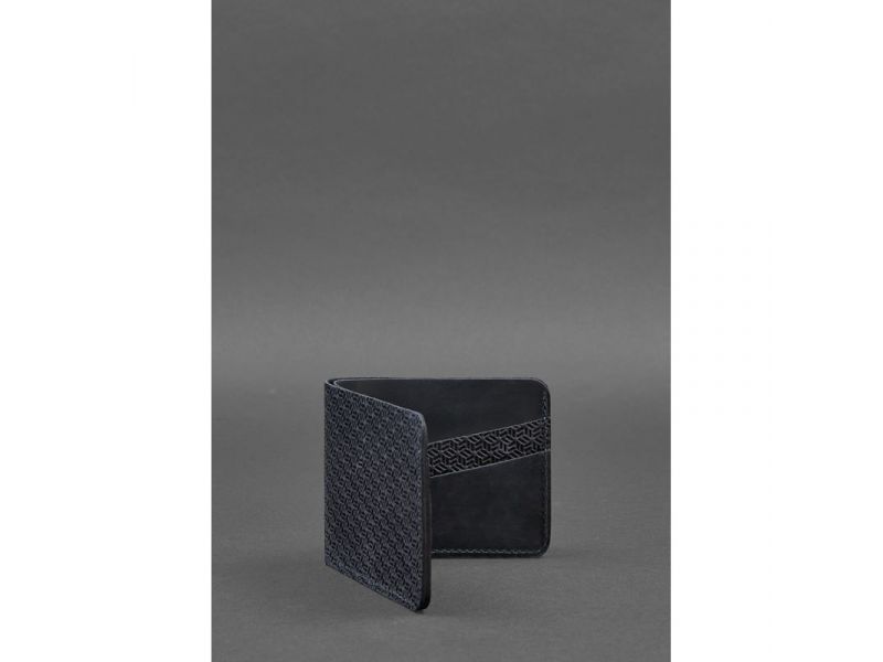 Мужское кожаное портмоне 4.1 (4 кармана) синее Карбон, фото 3