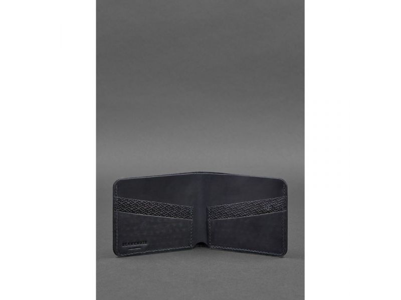 Мужское кожаное портмоне 4.1 (4 кармана) синее Карбон, фото 4