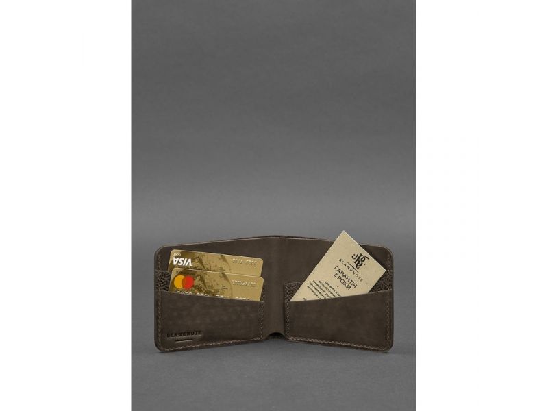 Мужское кожаное портмоне 4.1 (4 кармана) темно-коричневый Crazy Horse Карбон, фото 2