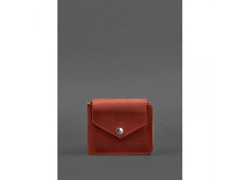 Женское кожаное портмоне 4.2 на кнопке коралловое Crazy Horse, фото 1