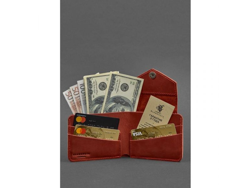 Женское кожаное портмоне 4.2 на кнопке коралловое Crazy Horse, фото 2