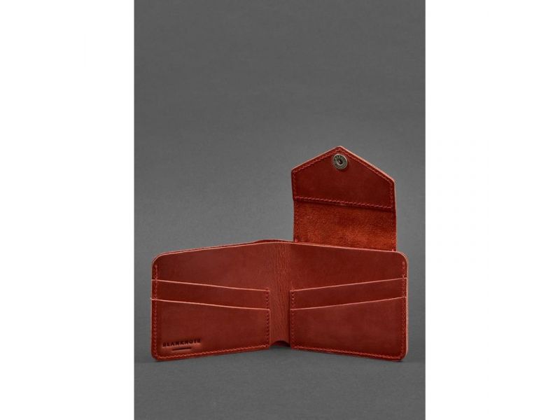 Женское кожаное портмоне 4.2 на кнопке коралловое Crazy Horse, фото 3