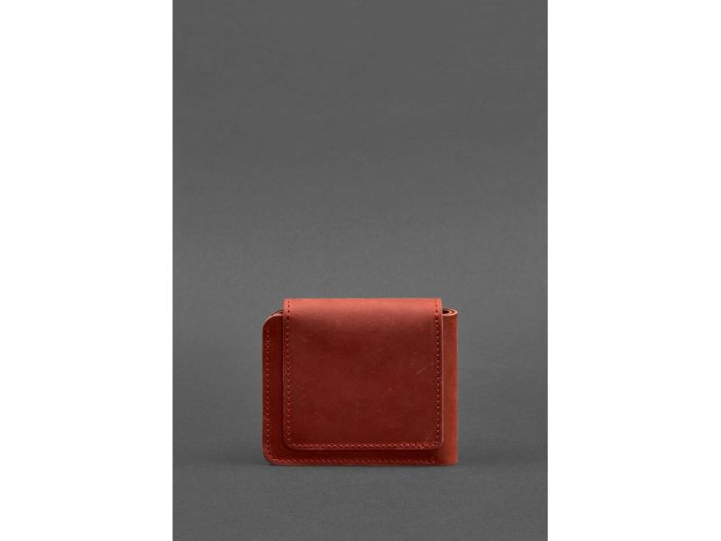 Женское кожаное портмоне 4.2 на кнопке коралловое Crazy Horse, фото 4