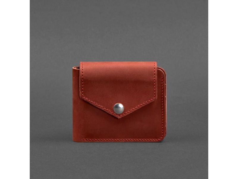 Женское кожаное портмоне 4.2 на кнопке коралловое Crazy Horse, фото 5