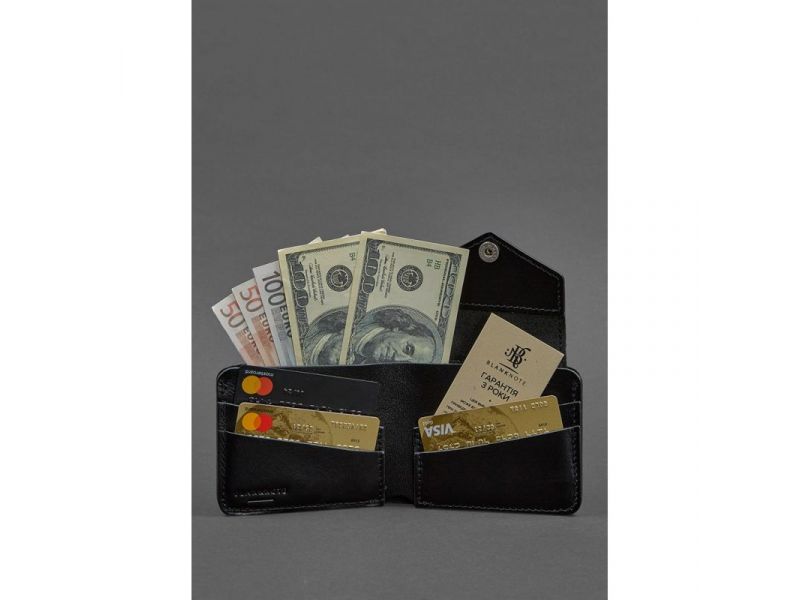 Кожаное портмоне 4.2 на кнопке черное, фото 2