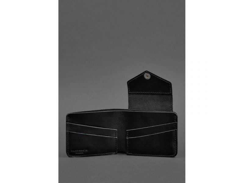 Кожаное портмоне 4.2 на кнопке черное, фото 3