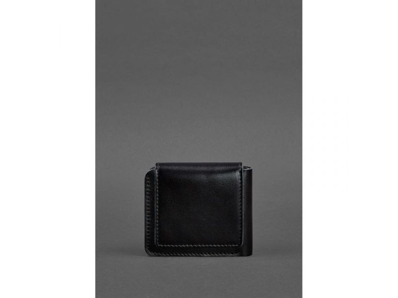 Кожаное портмоне 4.2 на кнопке черное, фото 4