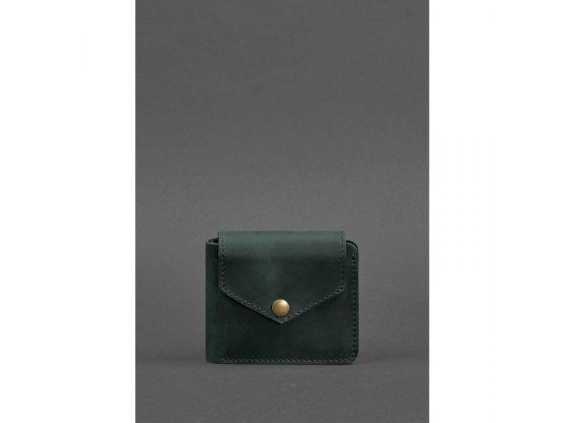 Кожаное портмоне 4.2 на кнопке зеленое Crazy Horse, фото 1