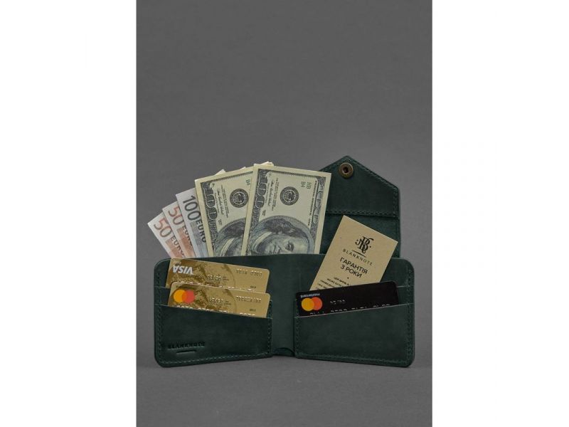 Кожаное портмоне 4.2 на кнопке зеленое Crazy Horse, фото 2