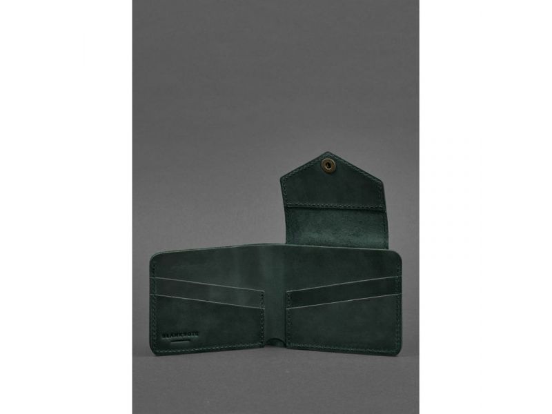 Кожаное портмоне 4.2 на кнопке зеленое Crazy Horse, фото 3