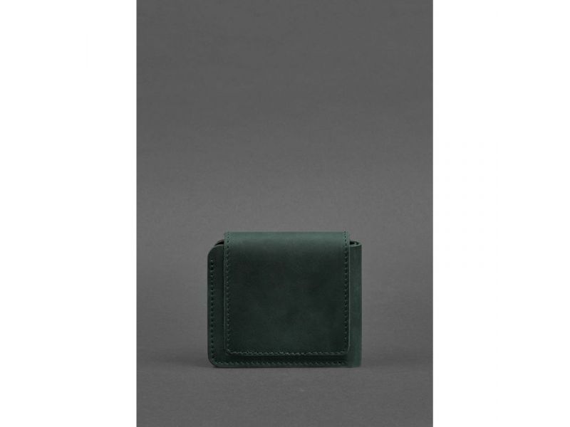 Кожаное портмоне 4.2 на кнопке зеленое Crazy Horse, фото 4