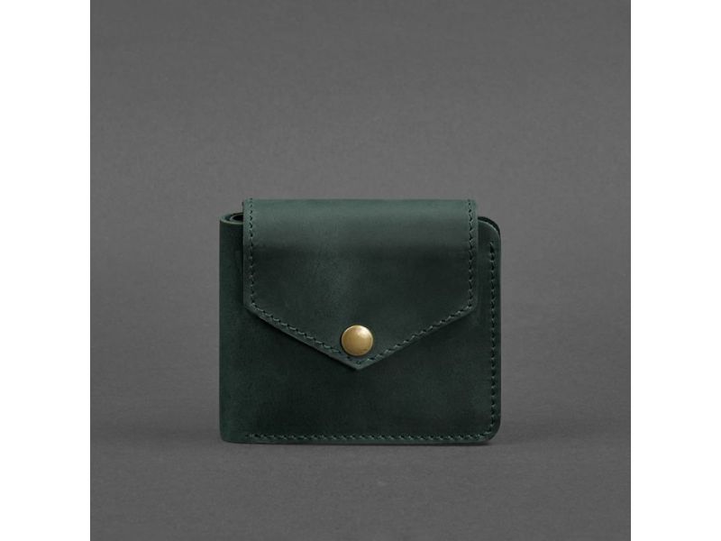 Кожаное портмоне 4.2 на кнопке зеленое Crazy Horse, фото 5