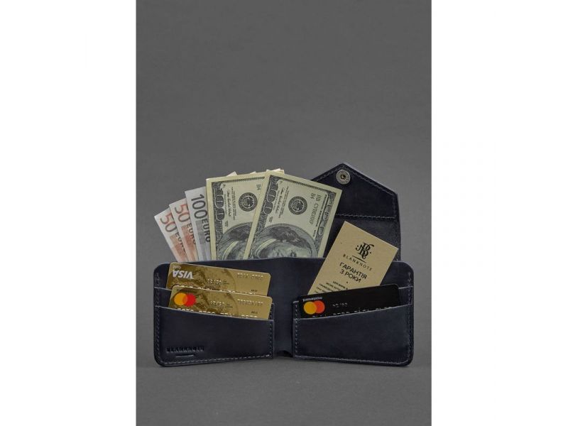 Кожаное портмоне 4.2 на кнопке синее Crazy Horse, фото 3