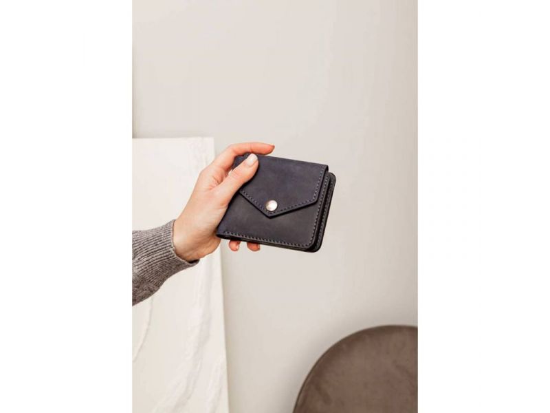 Кожаное портмоне 4.2 на кнопке синее Crazy Horse, фото 6