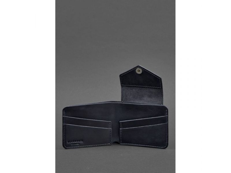 Кожаное портмоне 4.2 на кнопке синее Crazy Horse, фото 4