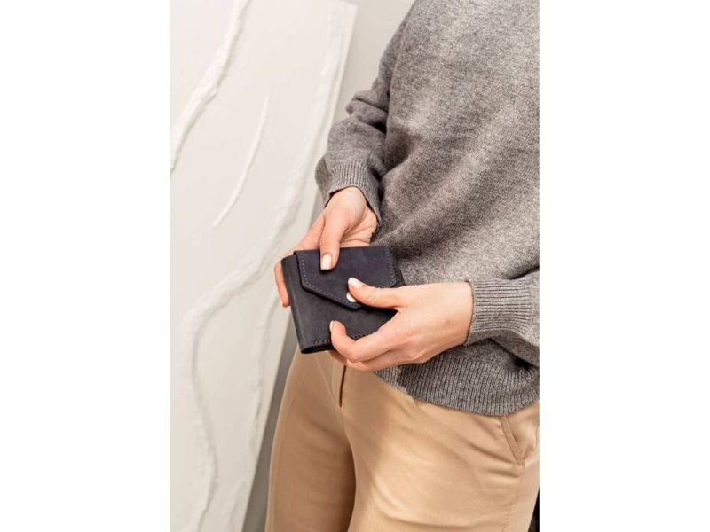 Кожаное портмоне 4.2 на кнопке синее Crazy Horse, фото 8