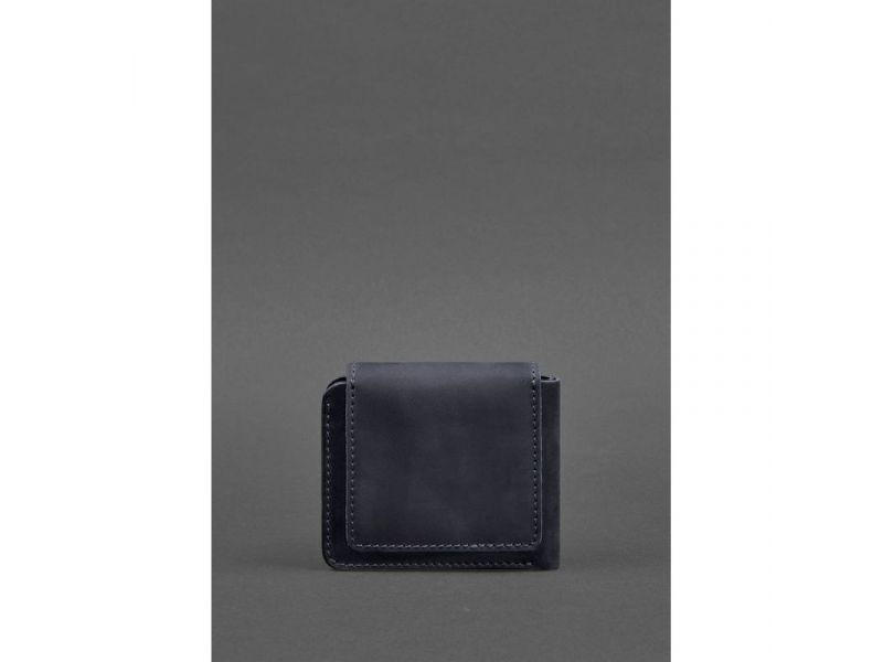 Кожаное портмоне 4.2 на кнопке синее Crazy Horse, фото 5