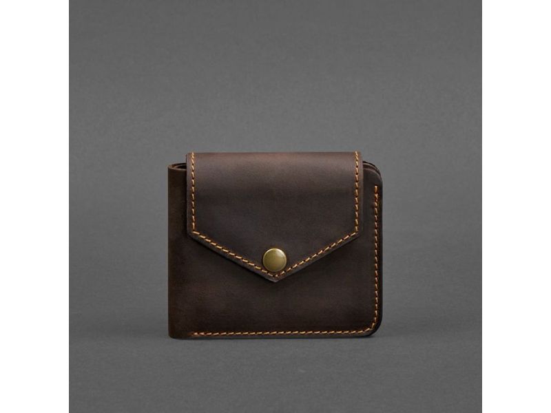 Кожаное портмоне 4.2 на кнопке темно-коричневый Crazy Horse с оранжевой нитью, фото 5