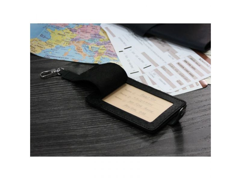 Кожаная бирка для багажа Бланк-тэг черная Карбон, фото 3