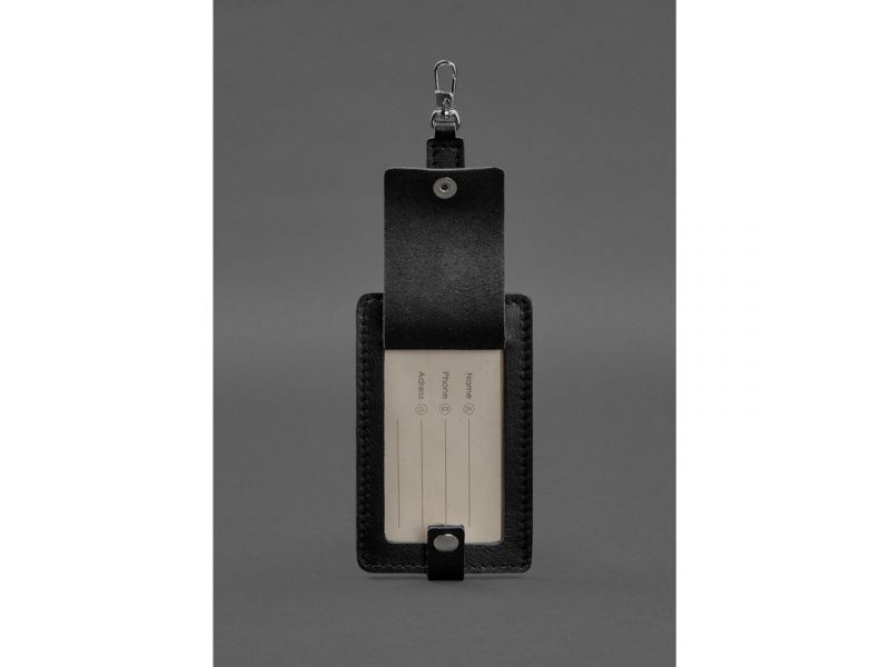 Кожаная бирка для багажа Бланк-тэг черная, фото 2