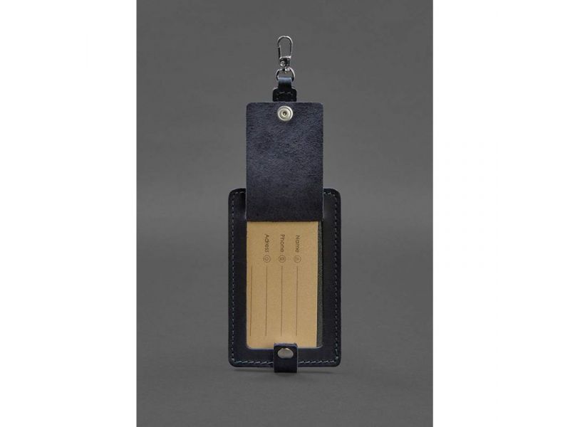 Кожаная бирка для багажа Бланк-тэг синяя Crazy Horse, фото 2