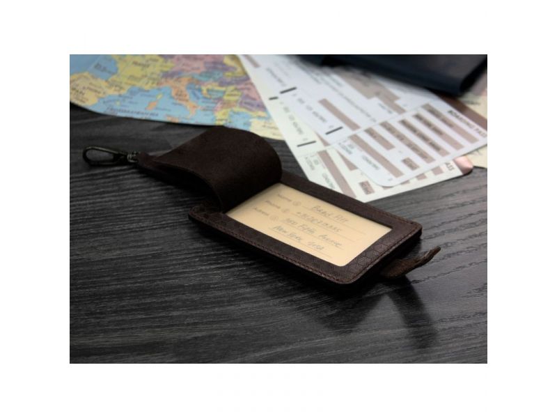 Кожаная бирка для багажа Бланк-тэг темно-коричневая Карбон, фото 2