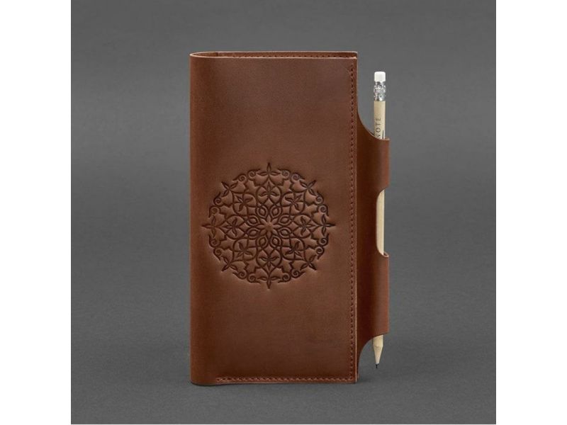 Кожаный тревел-кейс 3.0 светло-коричневый с мандалой Crazy Horse, фото 5