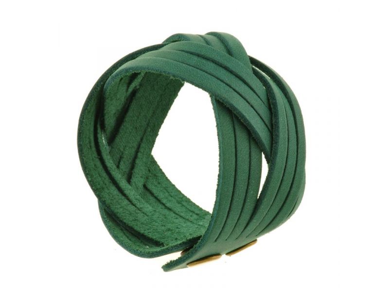 Кожаный браслет косичка зеленый, фото 1