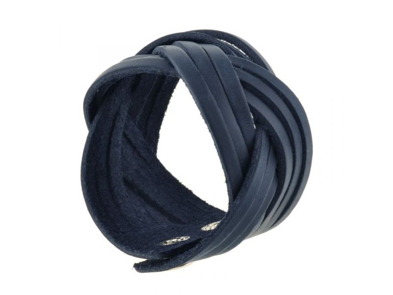Женский кожаный браслет косичка синий, фото 1