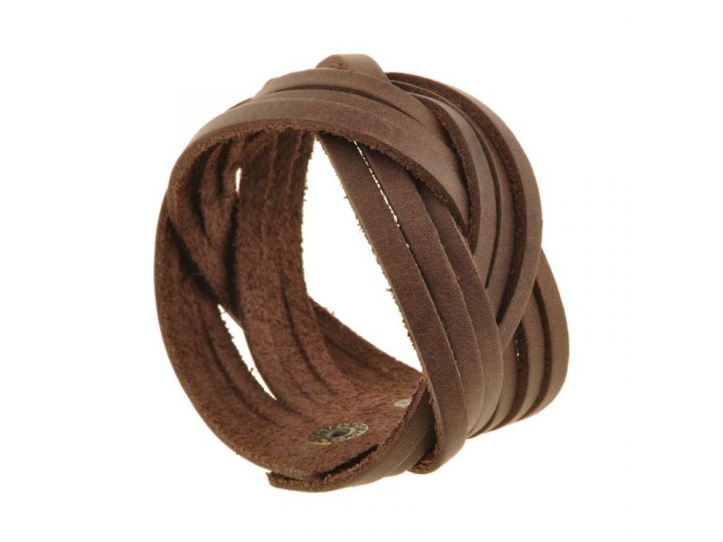 Кожаный браслет косичка темно-коричневый, фото 1