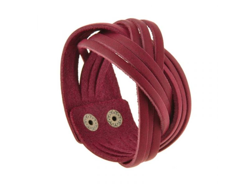 Женский кожаный браслет косичка бордовый, фото 1