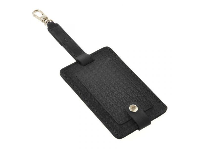 Кожаная бирка для багажа Бланк-тэг черная Карбон, фото 1