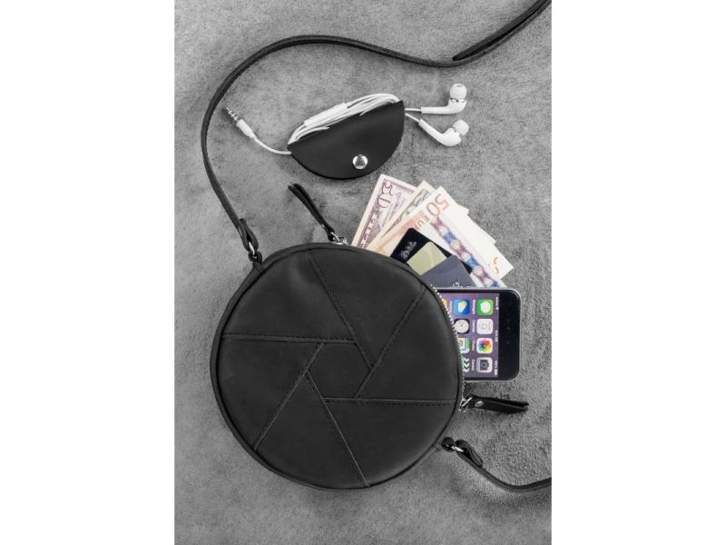 Женская кожаная сумка Бон-Бон черная Crazy Horse, фото 2