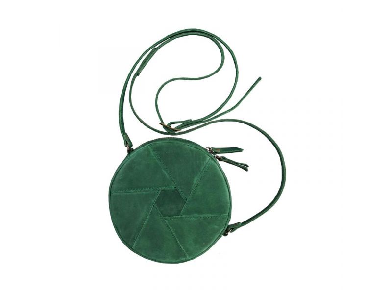 Кожаная круглая женская сумка Бон-Бон зеленая Crazy Horse, фото 7