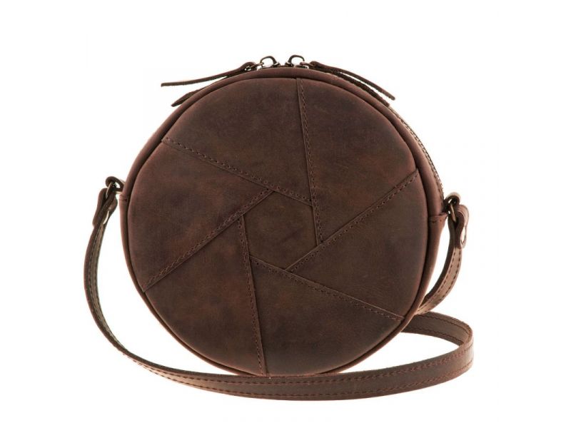 Кожаная круглая женская сумка Бон-Бон темно-коричневый Crazy Horse, фото 5