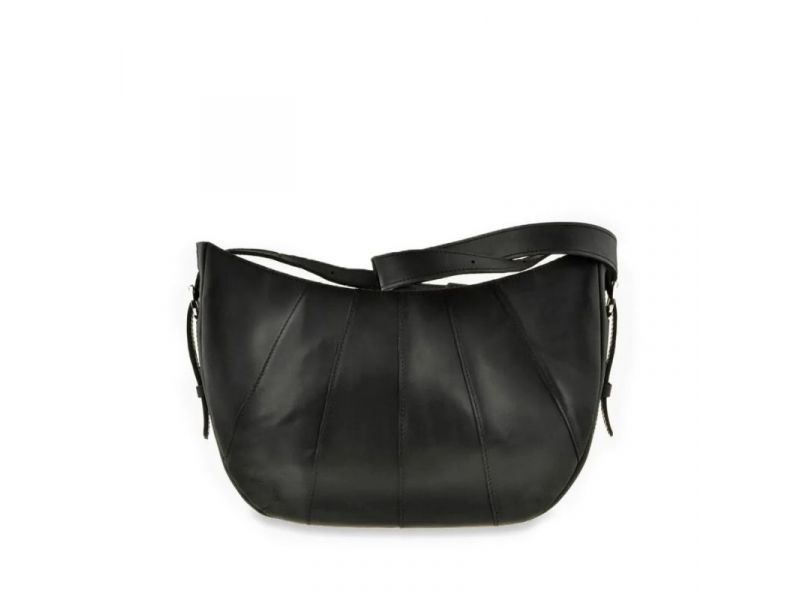 Кожаная женская сумка Круассан черная Crazy Horse, фото 9