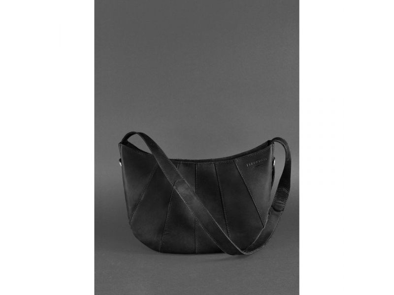 Кожаная женская сумка Круассан черная Crazy Horse, фото 2