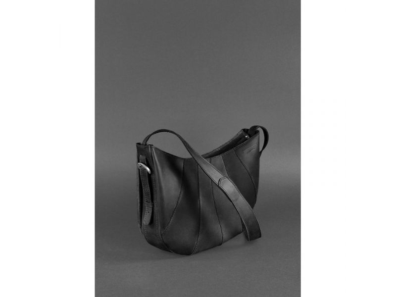 Кожаная женская сумка Круассан черная Crazy Horse, фото 3