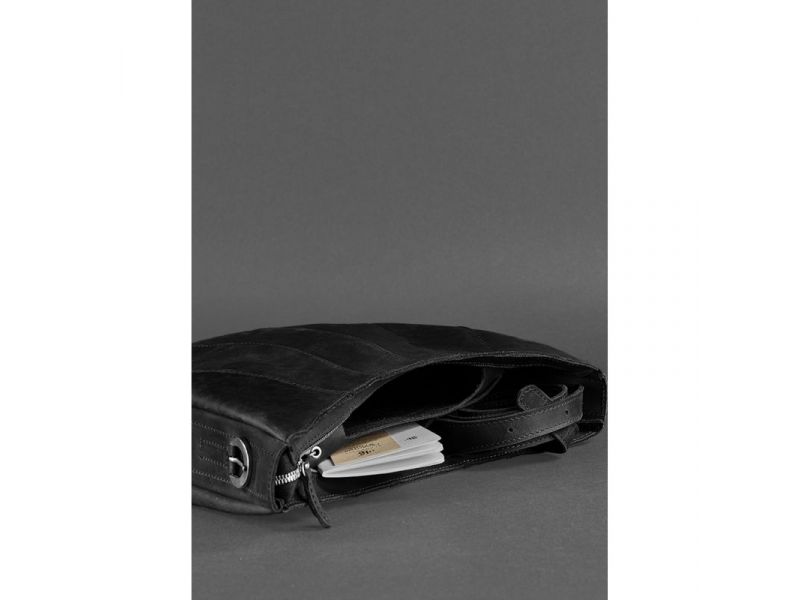 Кожаная женская сумка Круассан черная Crazy Horse, фото 4