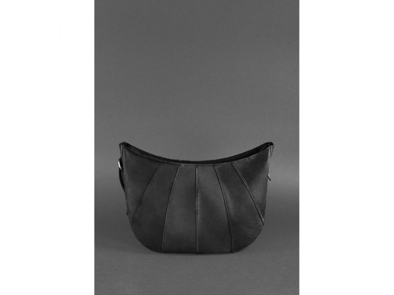 Кожаная женская сумка Круассан черная Crazy Horse, фото 5