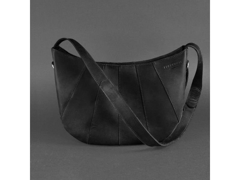 Кожаная женская сумка Круассан черная Crazy Horse, фото 8