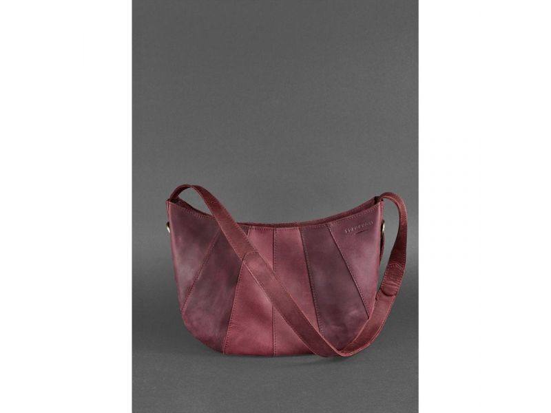 Кожаная женская сумка Круассан бордовая Crazy Horse, фото 2