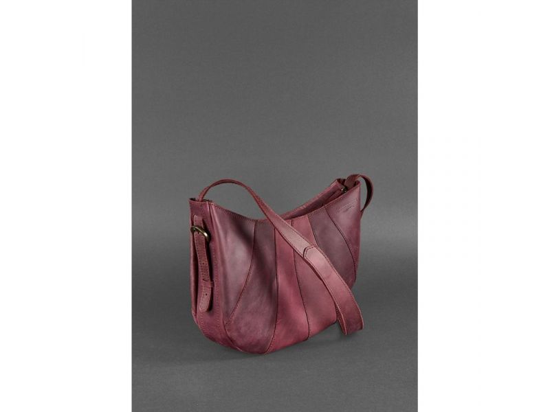 Кожаная женская сумка Круассан бордовая Crazy Horse, фото 3