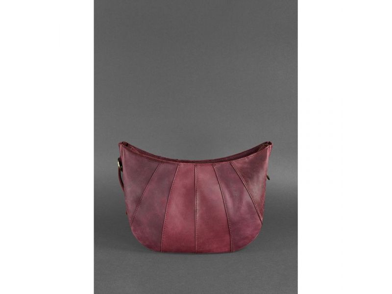 Кожаная женская сумка Круассан бордовая Crazy Horse, фото 5