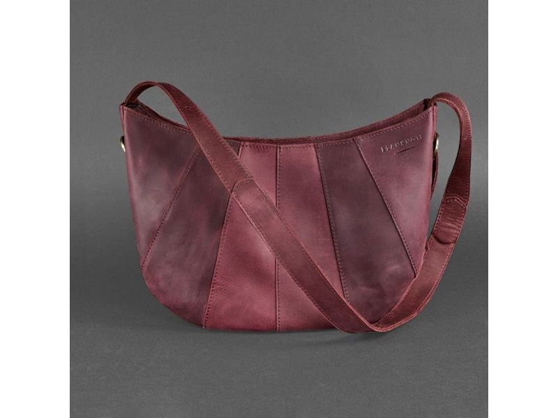 Кожаная женская сумка Круассан бордовая Crazy Horse, фото 10