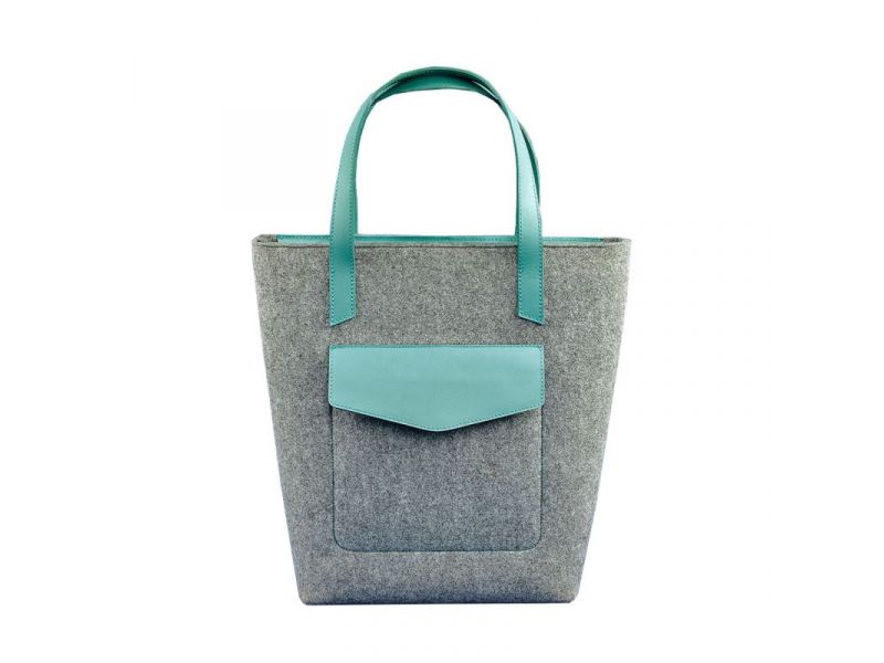 Фетровая женская сумка Шоппер D.D. с кожаными бирюзовыми вставками, фото 7