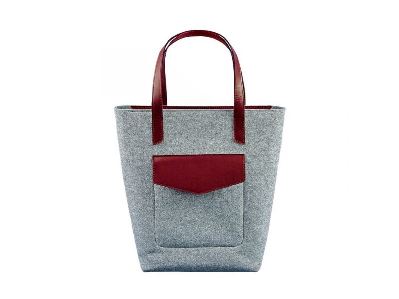 Фетровая женская сумка Шоппер D.D. с кожаными бордовыми вставками, фото 9