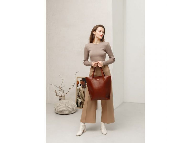 Кожаная женская сумка шоппер D.D. светло-коричневая, фото 7